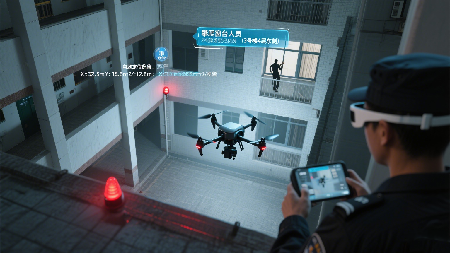 无人机在校园湖泊及山林区域进行夜间红外巡逻